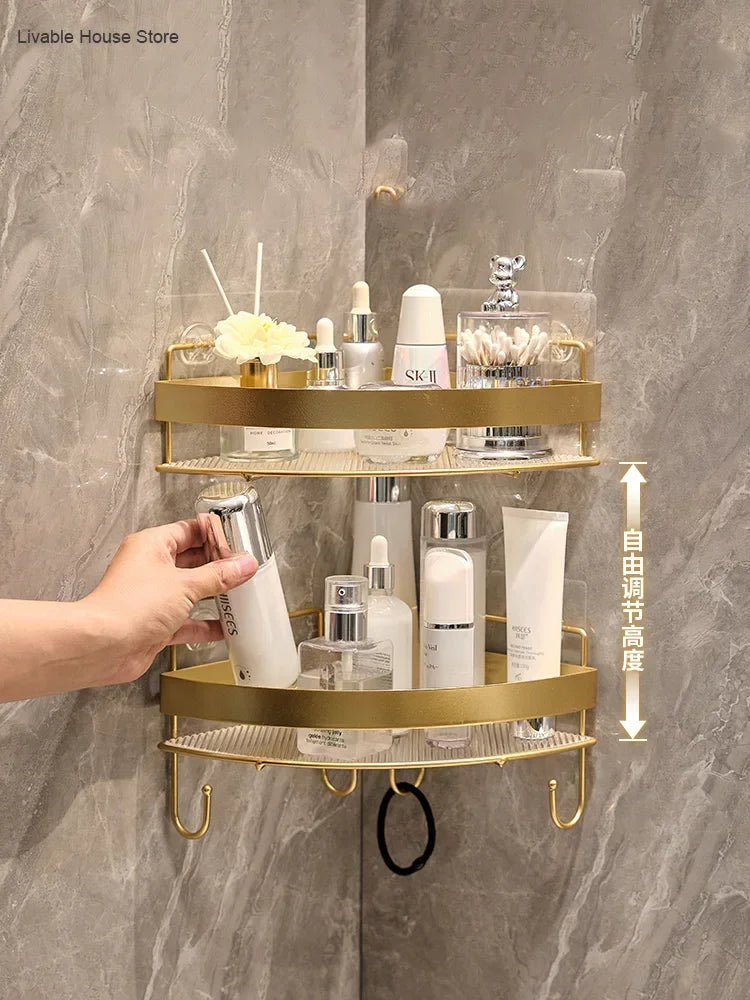 Gold Bathroom Storage Rack non punching tripod Wall Mounted Storage holder Shampoo shower gel storage rack Bathroom Accessories