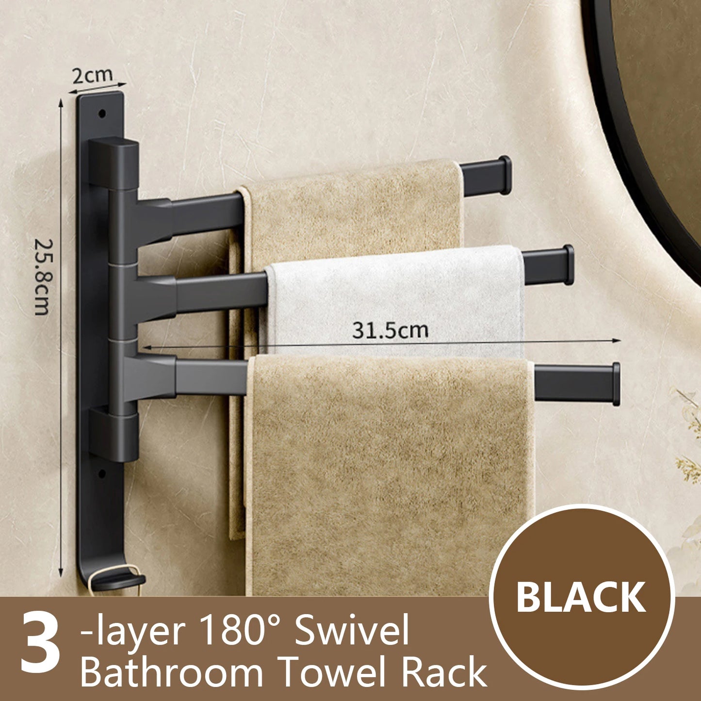 Bathroom Towel Rack Rotatable Towel Holder Space Aluminum 1/2/3/4/5-Bar Towel Hanger Kitchen Kitchen Hanging Wall Mounted