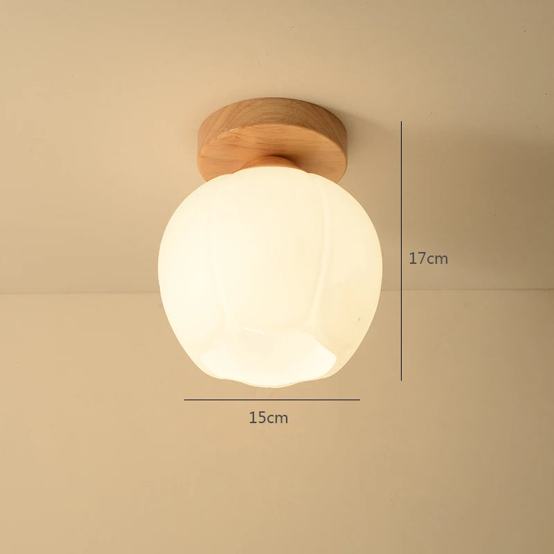 Modern Glass Ceiling Lamp Wooden Milk Glass Ceiling Lamp Metal Frame for Living Room Bedroom Dining Room Kitchen Hallway Foyer