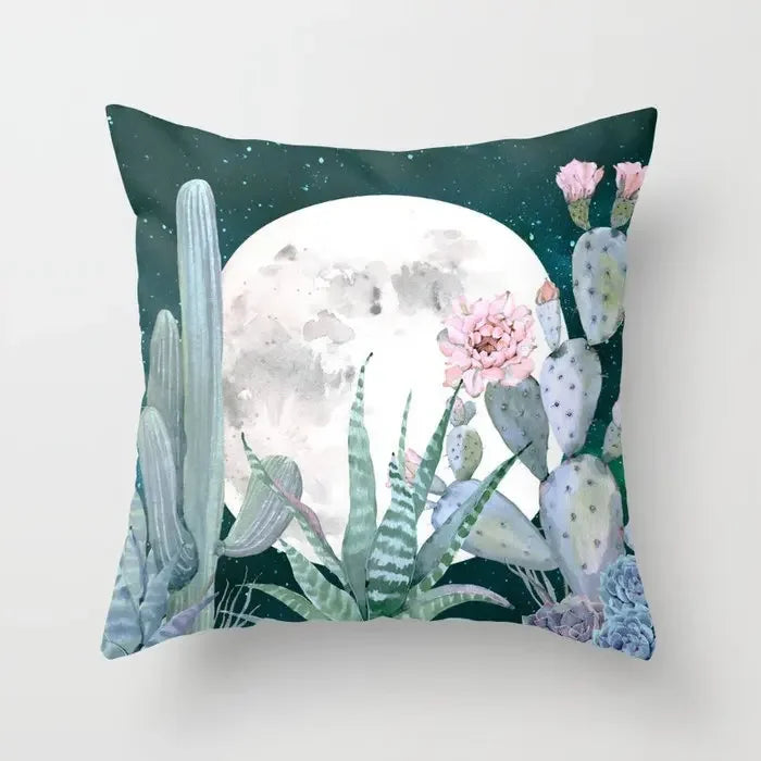 Tropical Cactus Tree Summer Flower Pattern Polyester Pad Home Decoration Car Sofa Throwing Pillow 40829