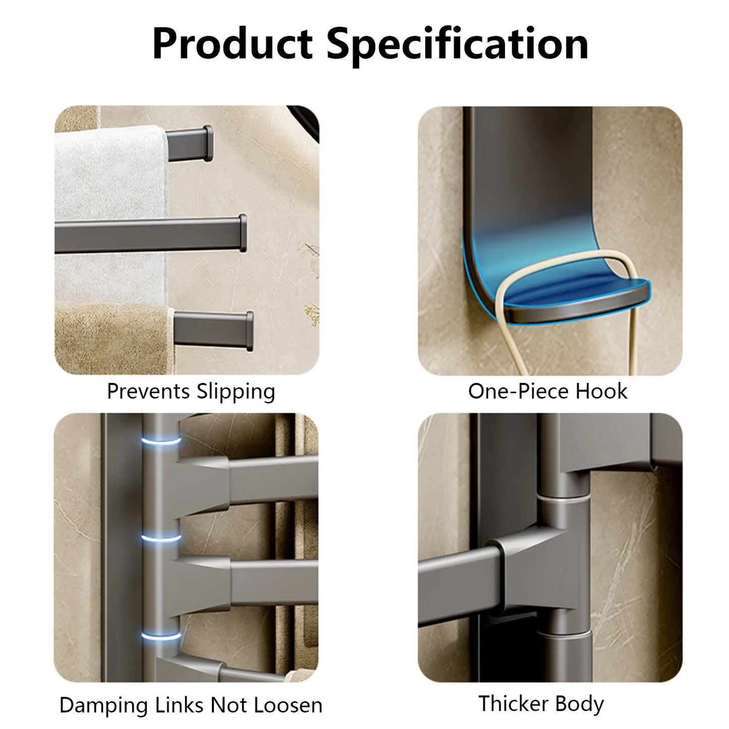 Bathroom Towel Rack Rotatable Towel Holder Space Aluminum 1/2/3/4/5-Bar Towel Hanger Kitchen Kitchen Hanging Wall Mounted