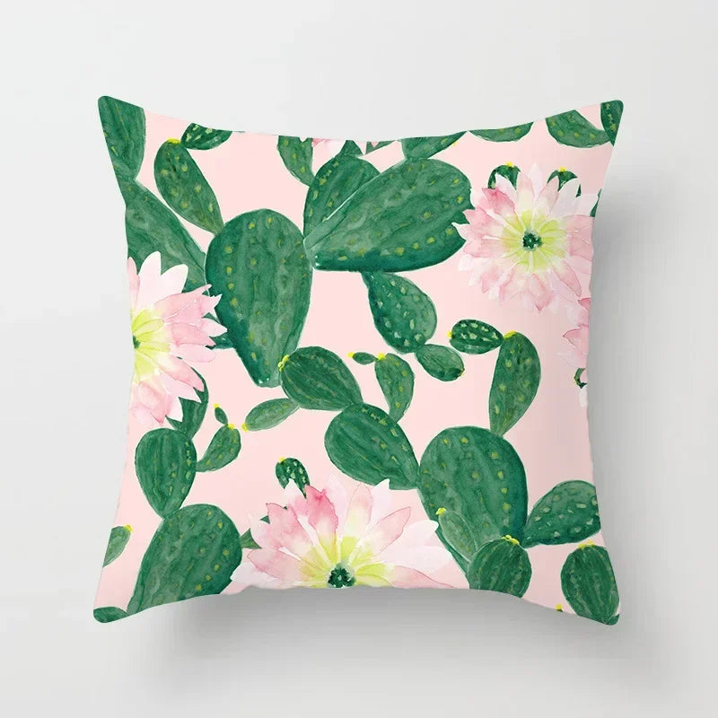 Tropical Cactus Tree Summer Flower Pattern Polyester Pad Home Decoration Car Sofa Throwing Pillow 40829