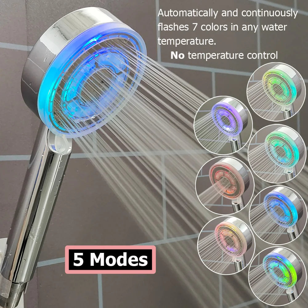 High Pressure Led Shower Head One Key Stop Button Digital Display Screen Black Handheld Shower Temperature Sensor Shower Head