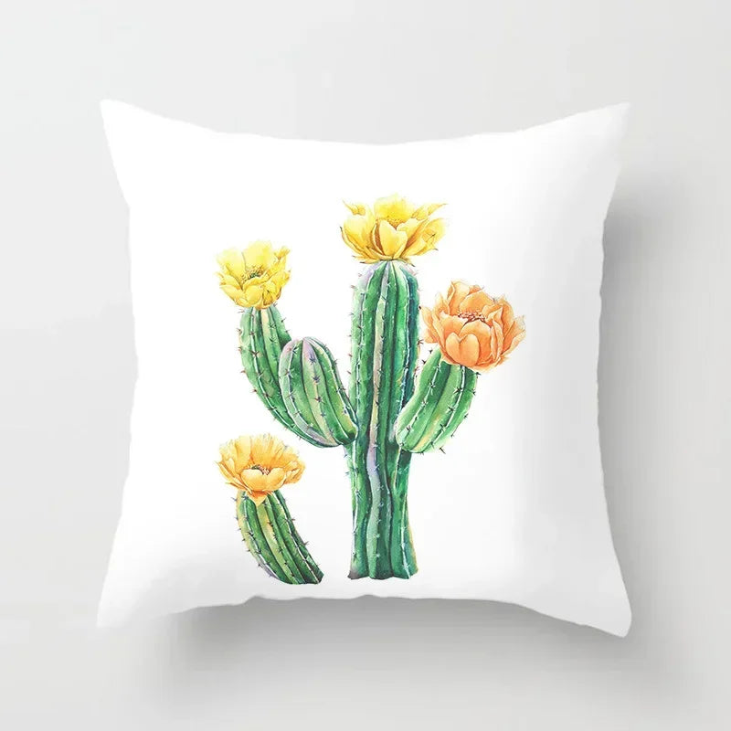 Tropical Cactus Tree Summer Flower Pattern Polyester Pad Home Decoration Car Sofa Throwing Pillow 40829