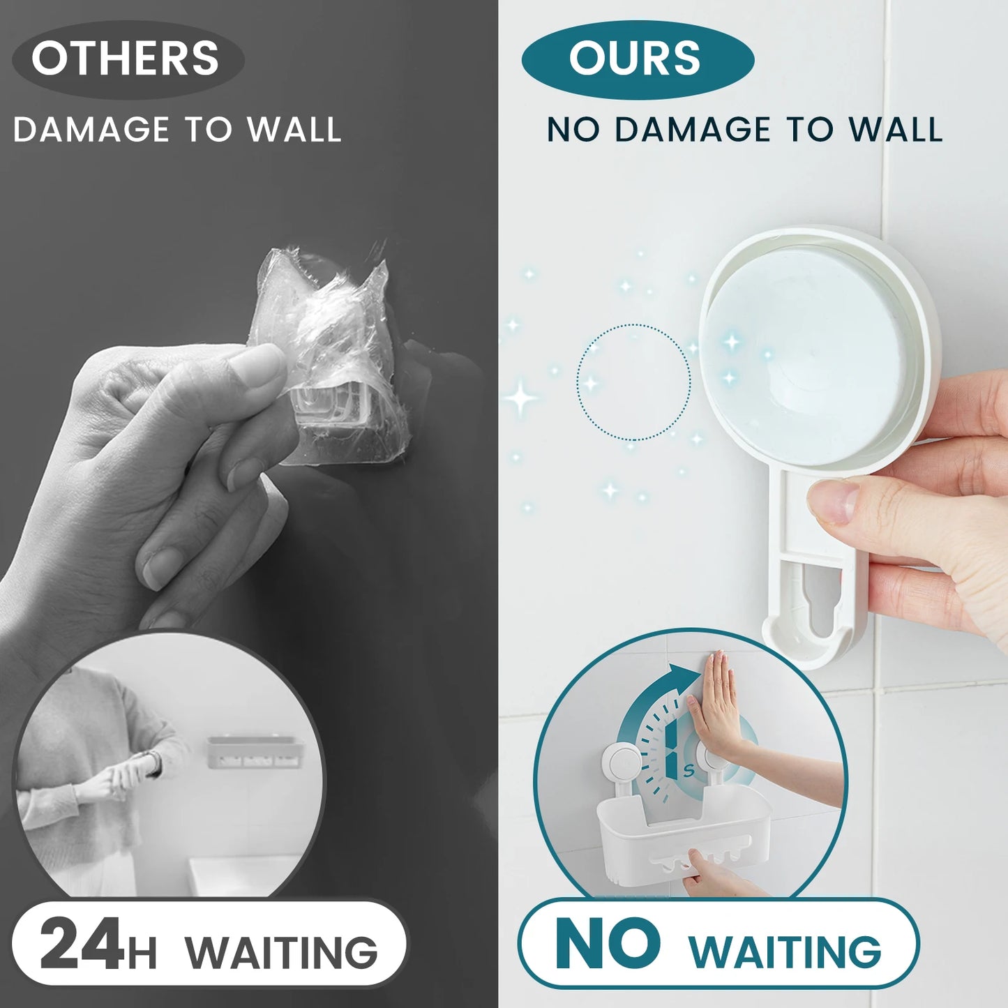 TAILI Shower Caddy Suction Cup Shower Shelf Suction Shower Basket Removable Powerful Shower Organizer Suction Bathroom Caddy