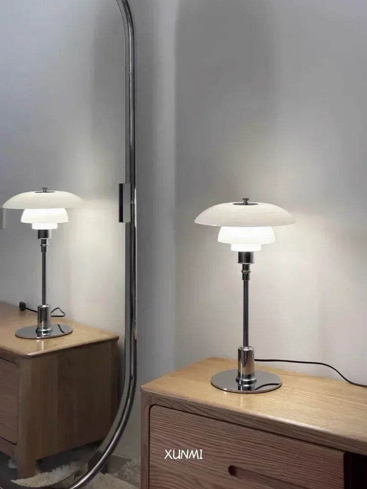 Danish Designer Glass Reading Table Lamp Nordic Modern Living Room Study Home Decor Silver Simple Art High-end Bedside Light LED