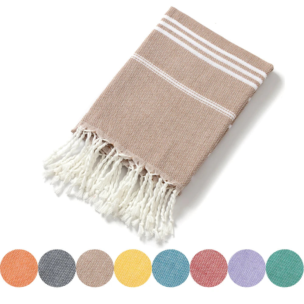 Cotton Striped Turkish Sports Bath Towel with Tassels Travel Gym Camping Sauna Beach Pool Blanket Absorbent Easy Care