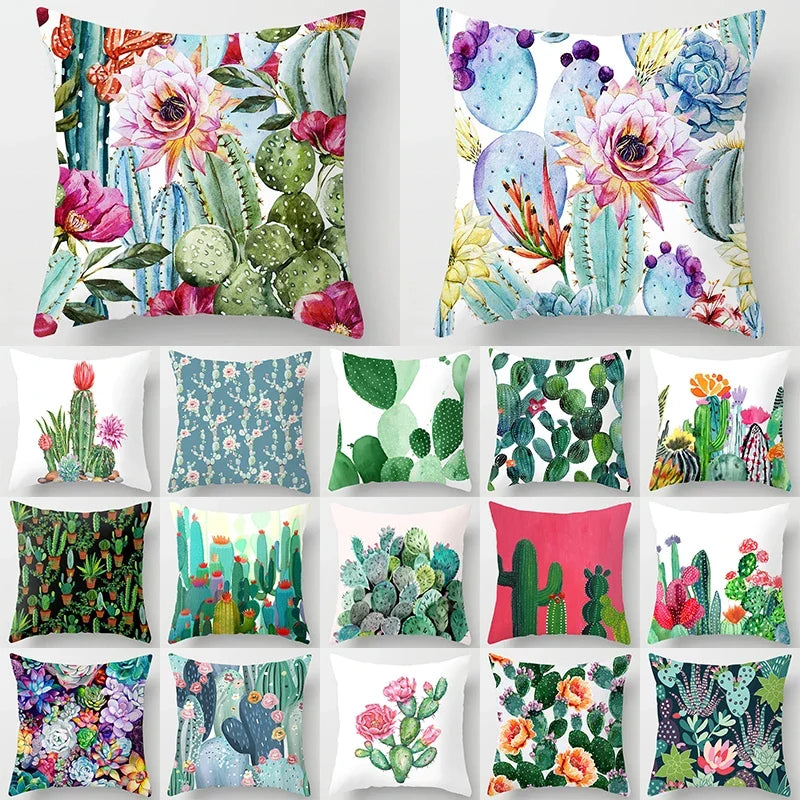 Tropical Cactus Tree Summer Flower Pattern Polyester Pad Home Decoration Car Sofa Throwing Pillow 40829