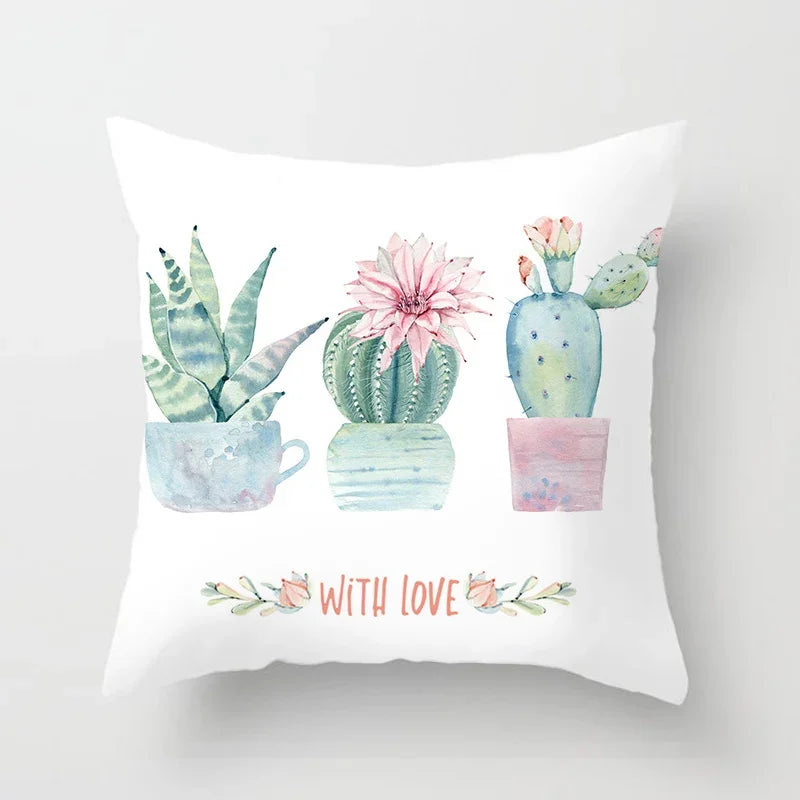 Tropical Cactus Tree Summer Flower Pattern Polyester Pad Home Decoration Car Sofa Throwing Pillow 40829