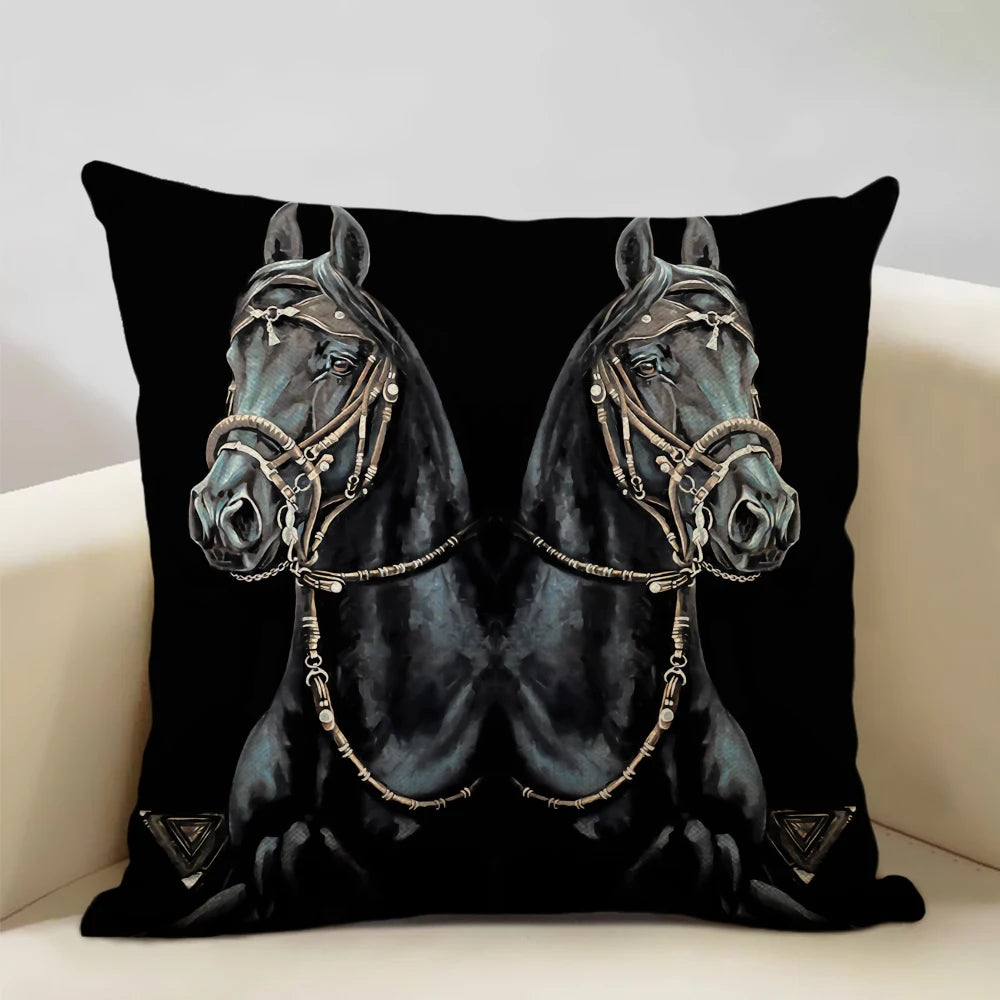 Farm Animals Horse Cushion Cover 45x45cm Linen Pillow Case Luxury Home Sofa Decoration Pillowcase Double-sided Printing