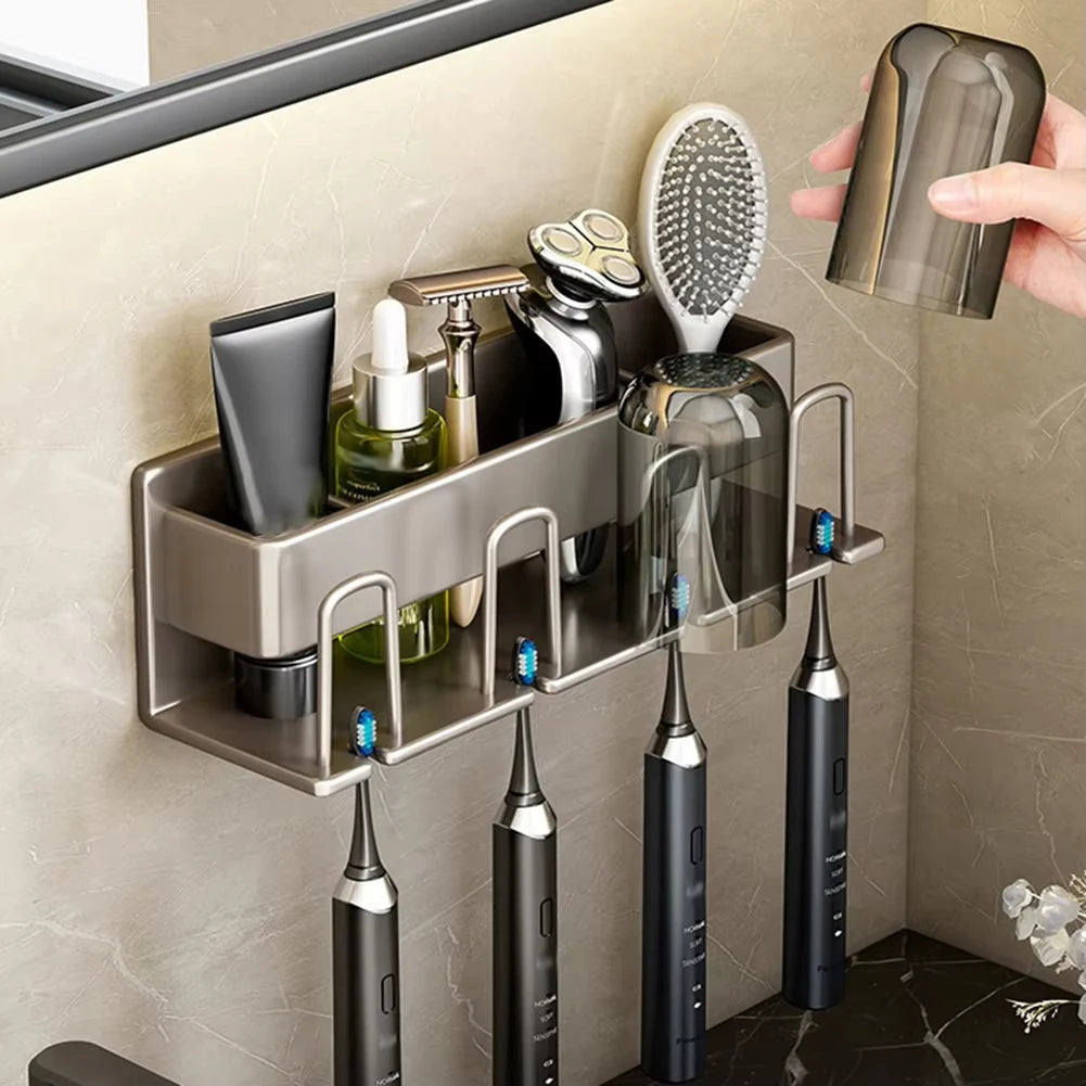 1pc Metal Toothbrush Storage Rack Wall-mounted U-shaped Card Slot Electric Toothbrush Holder Razor Cup Shelf Bathroom Organizer
