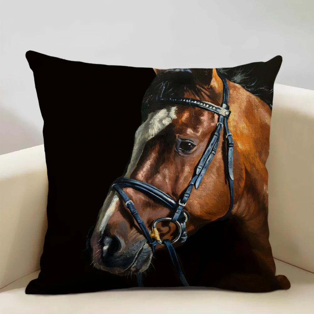 Farm Animals Horse Cushion Cover 45x45cm Linen Pillow Case Luxury Home Sofa Decoration Pillowcase Double-sided Printing