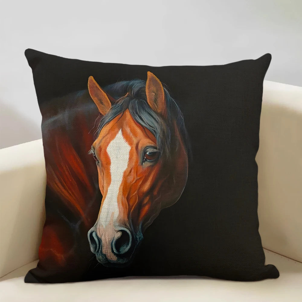 Farm Animals Horse Cushion Cover 45x45cm Linen Pillow Case Luxury Home Sofa Decoration Pillowcase Double-sided Printing