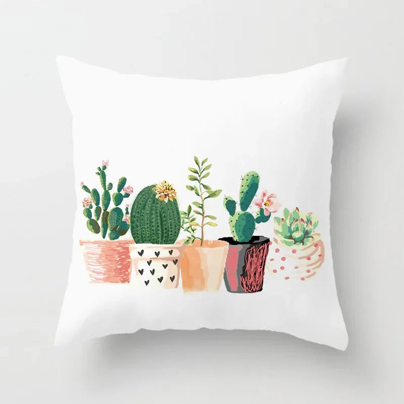 Tropical Cactus Tree Summer Flower Pattern Polyester Pad Home Decoration Car Sofa Throwing Pillow 40829
