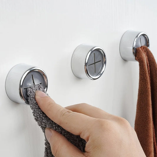 Wall Mounted Self Adhesive Plug Holder HooksBathroom Towel Storage Sucker Racks Round Kitchen Dishcloth Hanger Clip Organizer