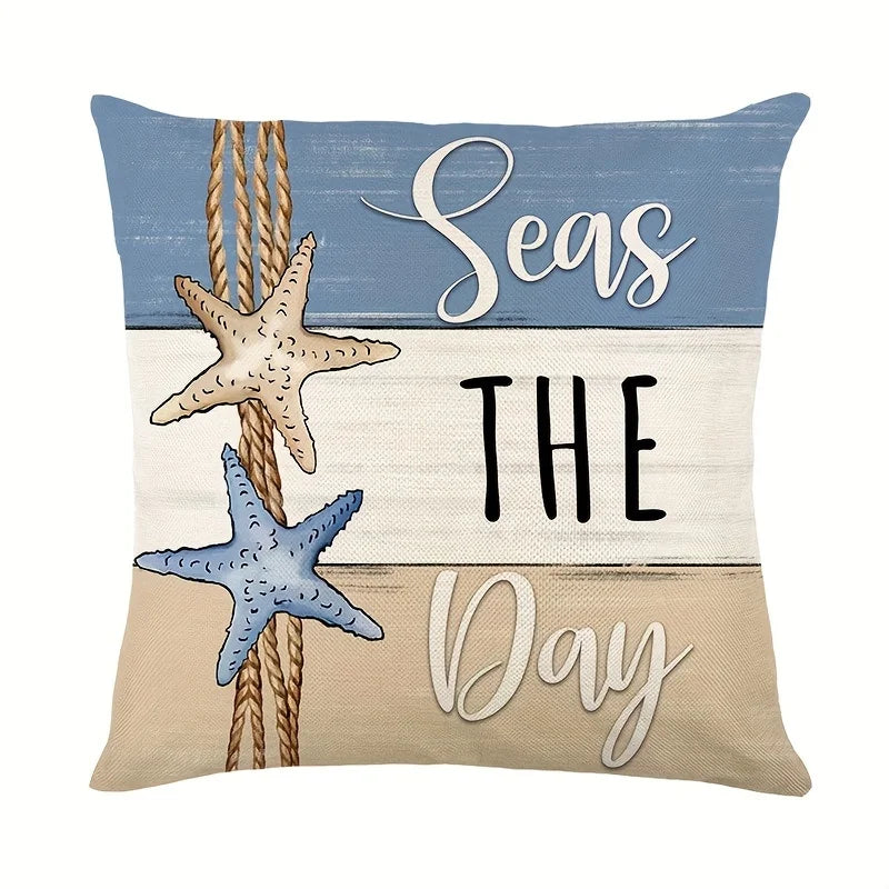 1/4pc Vibrant Summer Starfish and Shell Cushion Cover Linen Fabrics Throw Pillow Covers Home Living Room Sofa Party Decorative