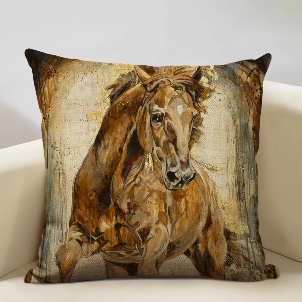 Farm Animals Horse Cushion Cover 45x45cm Linen Pillow Case Luxury Home Sofa Decoration Pillowcase Double-sided Printing