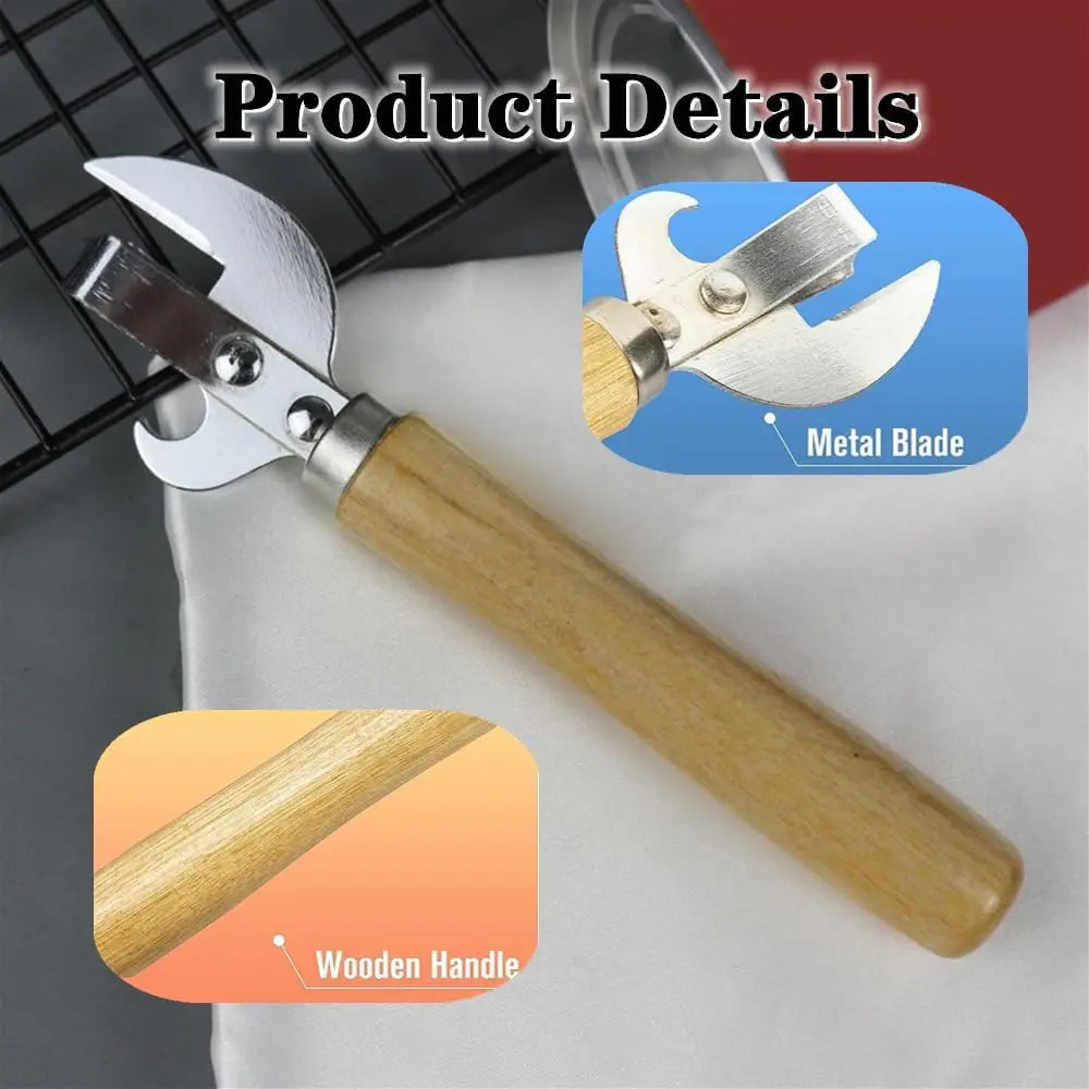 Can Opener, Multifunctional Bottle Opener, Stainless Steel Wooden Handle Can Opener, Suitable for Cans, Screwdrivers, Evaporated Milk Iron Cans, Beer Bottles and Other Cans
