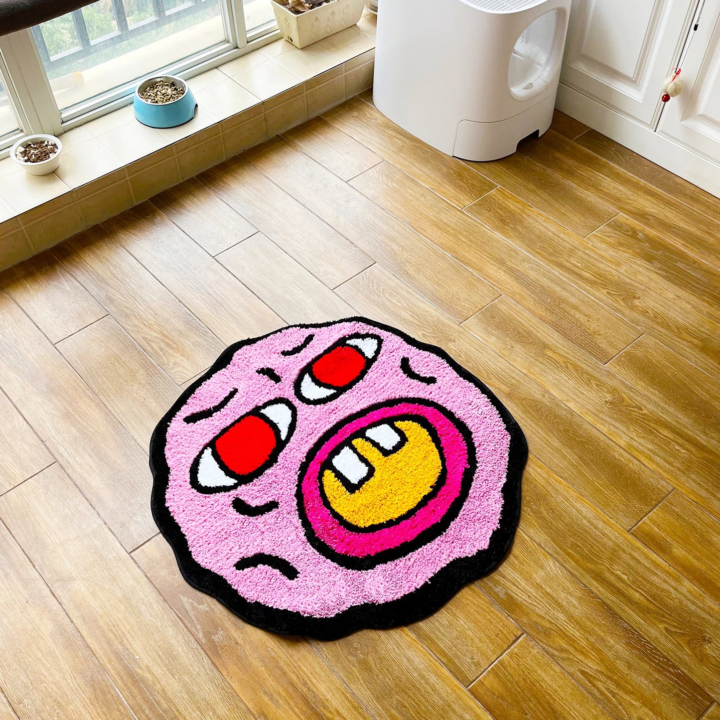 LAKEA Cherry Bomb Rug Pink Handmade Tufted Carpet Room Decor Kawaii Rug Small Rugs for Bedroom Cartoon Circle Punch Needle Rug