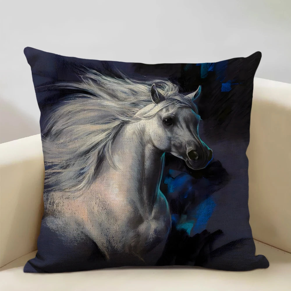 Farm Animals Horse Cushion Cover 45x45cm Linen Pillow Case Luxury Home Sofa Decoration Pillowcase Double-sided Printing