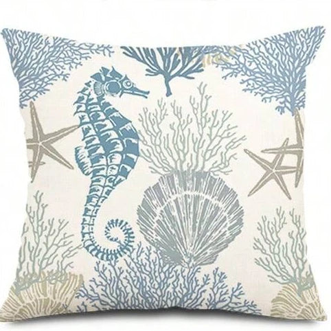 Beach themed marine shell coral starfish, single-sided burlap print pillow case, sofa decorative pillow case