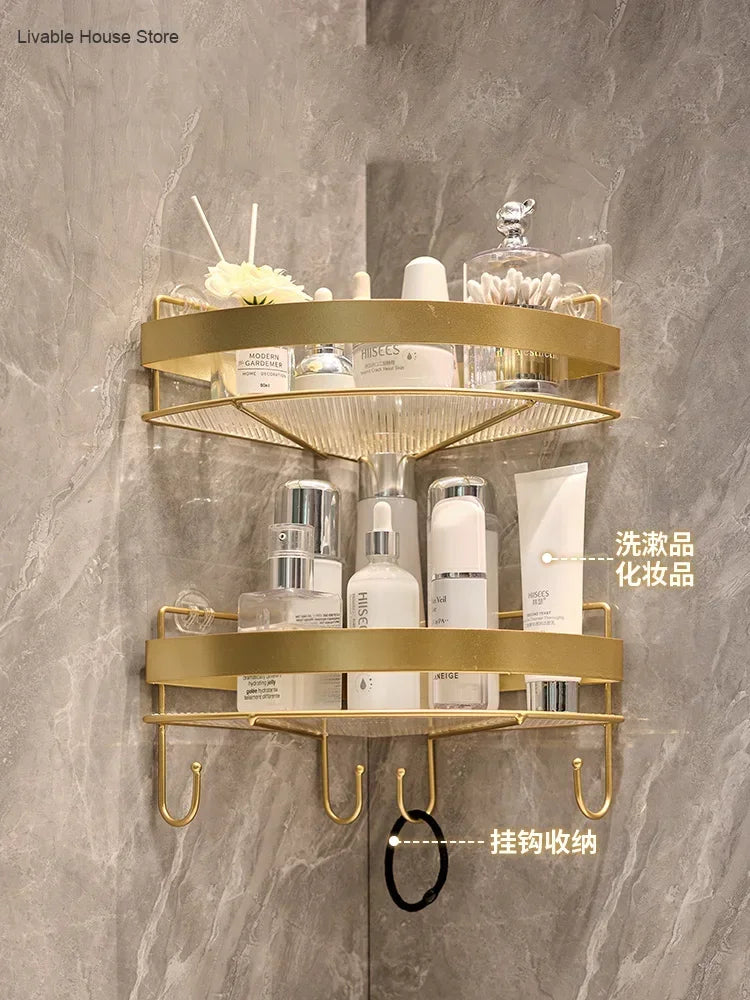 Gold Bathroom Storage Rack non punching tripod Wall Mounted Storage holder Shampoo shower gel storage rack Bathroom Accessories