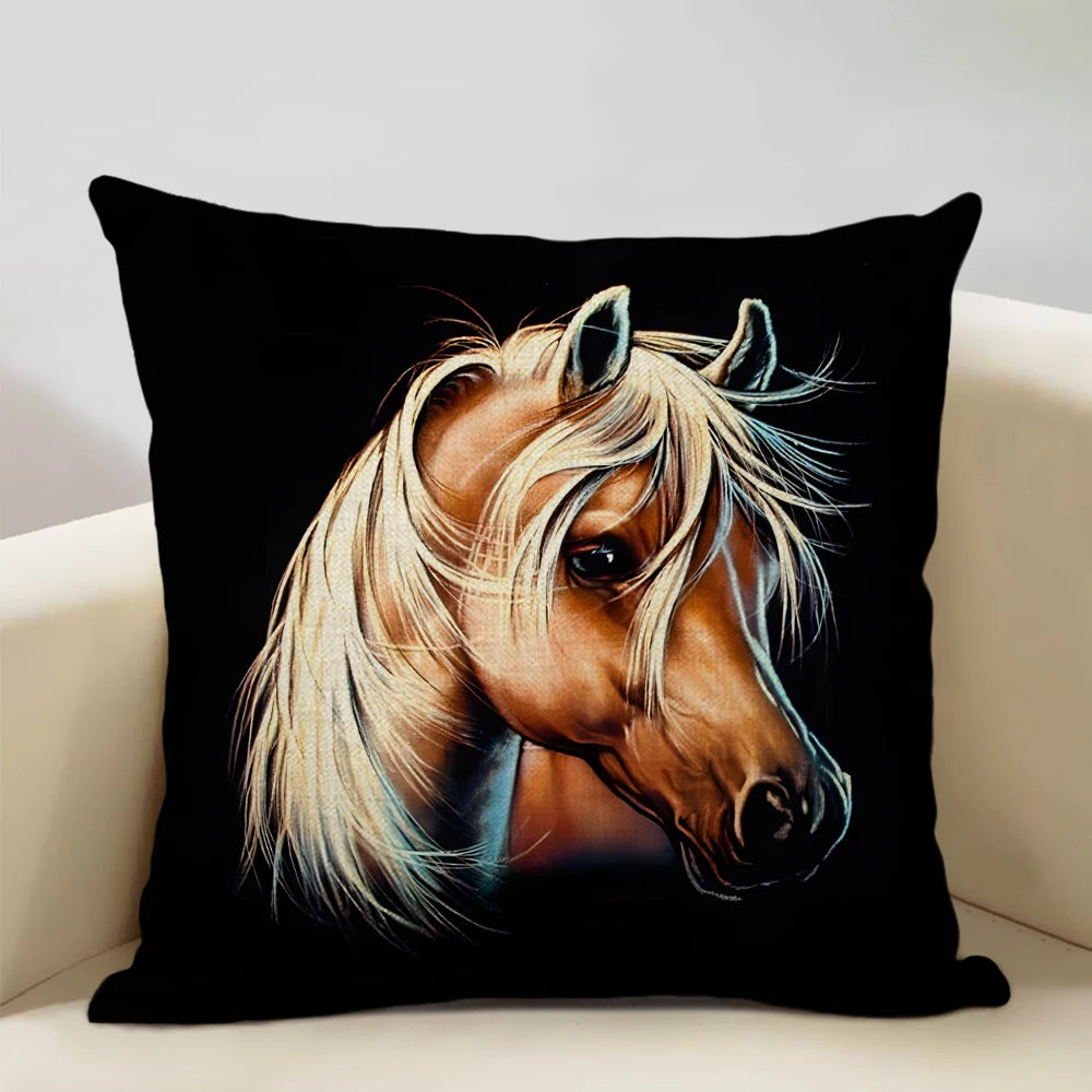 Farm Animals Horse Cushion Cover 45x45cm Linen Pillow Case Luxury Home Sofa Decoration Pillowcase Double-sided Printing