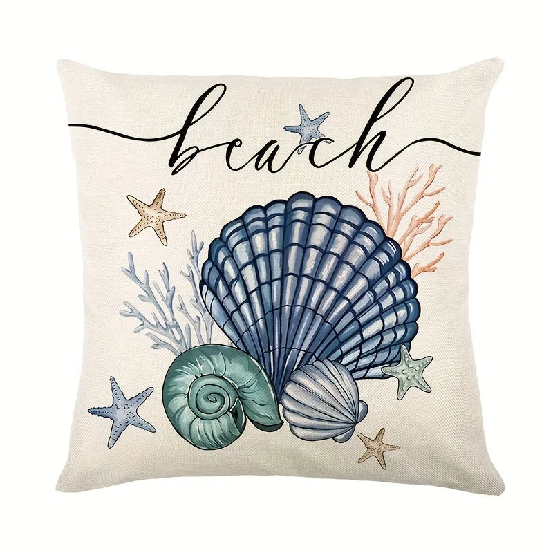 1/4pc Vibrant Summer Starfish and Shell Cushion Cover Linen Fabrics Throw Pillow Covers Home Living Room Sofa Party Decorative