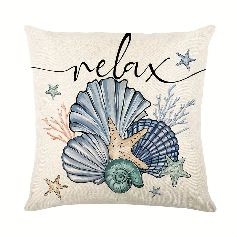 1/4pc Vibrant Summer Starfish and Shell Cushion Cover Linen Fabrics Throw Pillow Covers Home Living Room Sofa Party Decorative