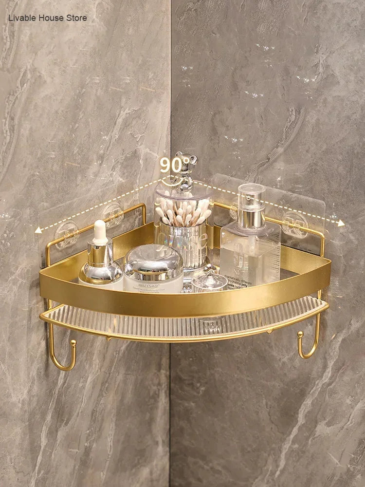 Gold Bathroom Storage Rack non punching tripod Wall Mounted Storage holder Shampoo shower gel storage rack Bathroom Accessories