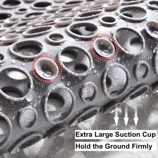 1pc Bathroom Non-Slip Mat With Suction Cup, 17x30inch Bath Rug, Shower Mat Round Hole Design, Bathroom Massage Ring, Quick Drain