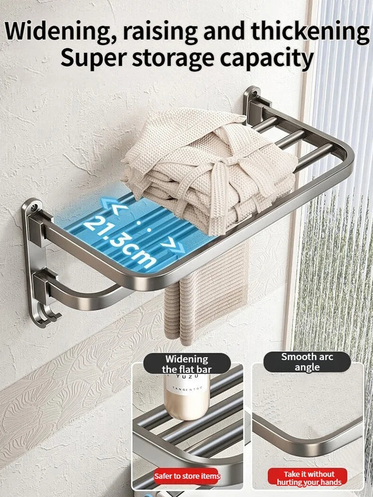 Upgrade And Thicken Grey/Black 50CM-60CM Folding Aluminum Towel Rack Holder With Hook Towel Holder