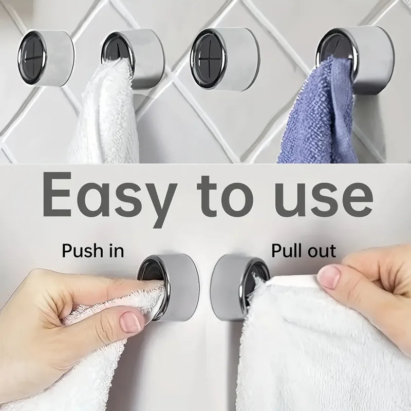 Wall Mounted Self Adhesive Plug Holder HooksBathroom Towel Storage Sucker Racks Round Kitchen Dishcloth Hanger Clip Organizer