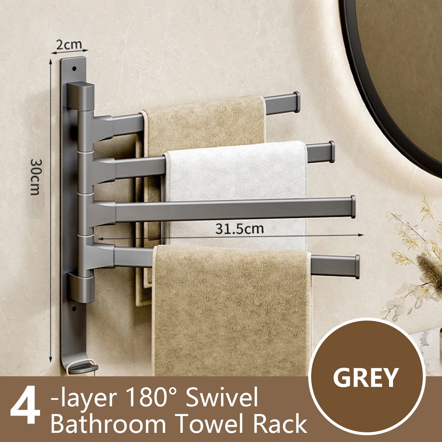 Bathroom Towel Rack Rotatable Towel Holder Space Aluminum 1/2/3/4/5-Bar Towel Hanger Kitchen Kitchen Hanging Wall Mounted