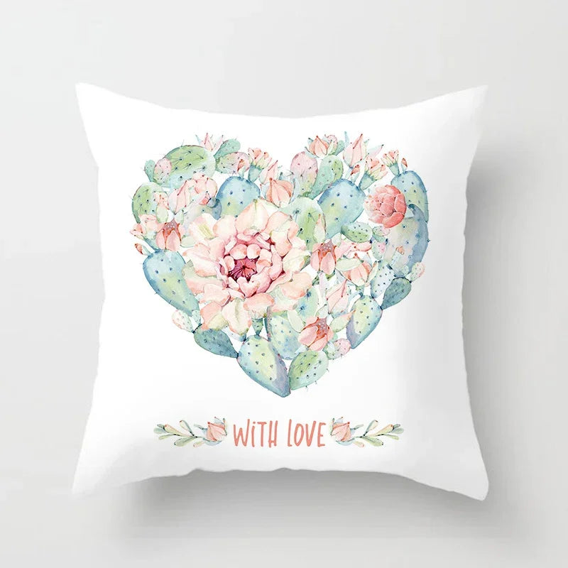 Tropical Cactus Tree Summer Flower Pattern Polyester Pad Home Decoration Car Sofa Throwing Pillow 40829