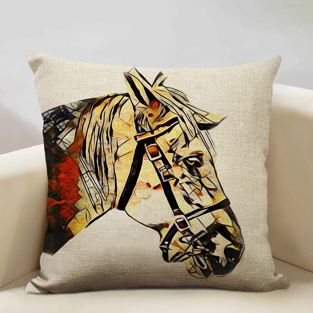 Farm Animals Horse Cushion Cover 45x45cm Linen Pillow Case Luxury Home Sofa Decoration Pillowcase Double-sided Printing