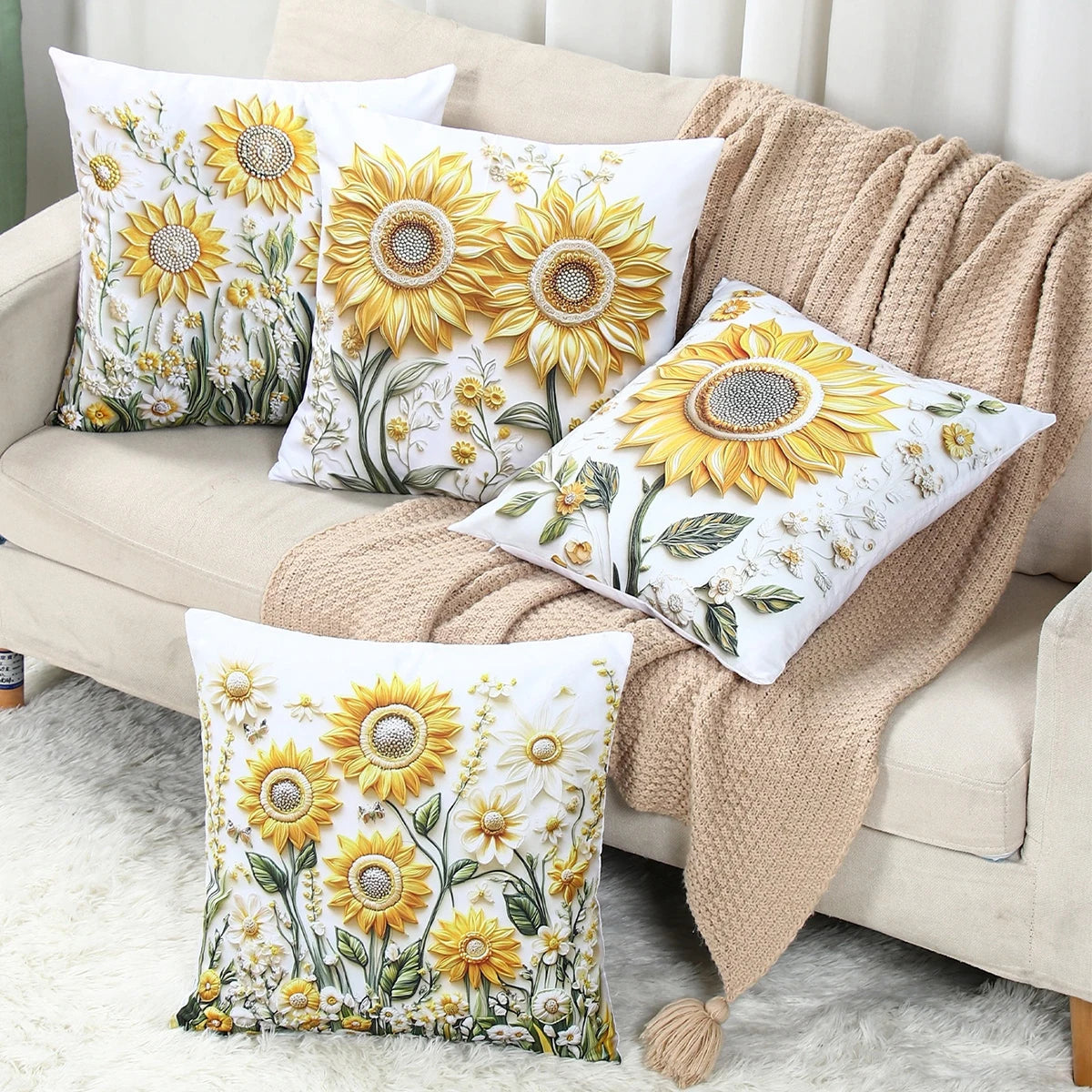4pcs 45x45cm Summer Sunflower Butterfly Pillow Case Summer Flower Cushion Cover For Family Home Sofa Summer Decoration