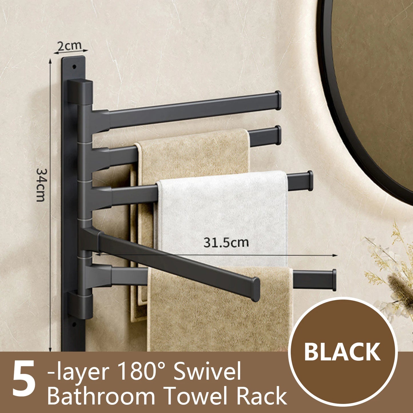 Bathroom Towel Rack Rotatable Towel Holder Space Aluminum 1/2/3/4/5-Bar Towel Hanger Kitchen Kitchen Hanging Wall Mounted