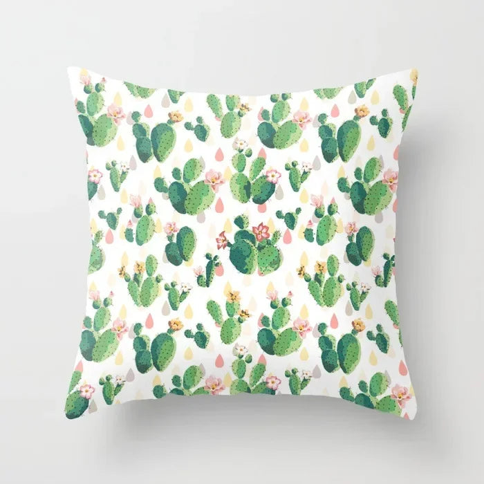 Tropical Cactus Tree Summer Flower Pattern Polyester Pad Home Decoration Car Sofa Throwing Pillow 40829
