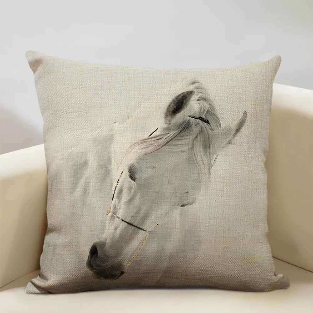 Farm Animals Horse Cushion Cover 45x45cm Linen Pillow Case Luxury Home Sofa Decoration Pillowcase Double-sided Printing
