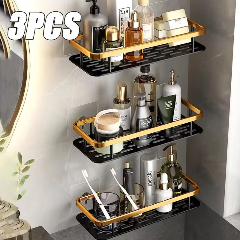 Non perforated Bathroom Shelf Floating Shelf for Wall Shelves Shower Hardware Bathroom Corner Shelf wall storage rack