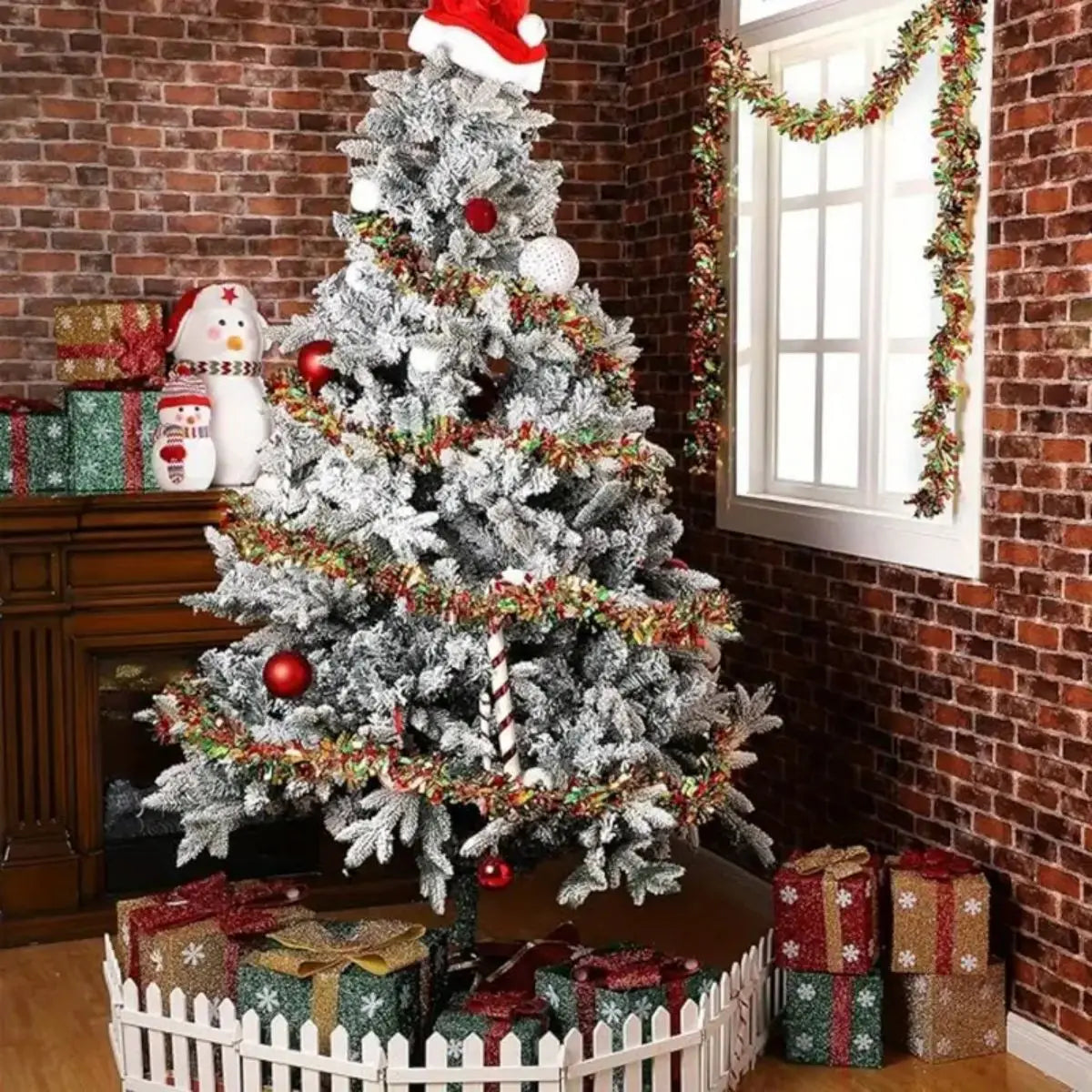 1pc Christmas Tinsel Garland Metallic Shiny Garland With LED Lights Christmas Tree Garland Thick Hanging Suitable For Home Decor