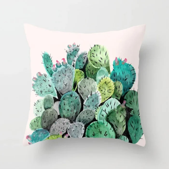Tropical Cactus Tree Summer Flower Pattern Polyester Pad Home Decoration Car Sofa Throwing Pillow 40829