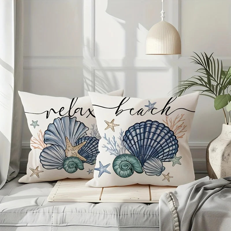 1/4pc Vibrant Summer Starfish and Shell Cushion Cover Linen Fabrics Throw Pillow Covers Home Living Room Sofa Party Decorative