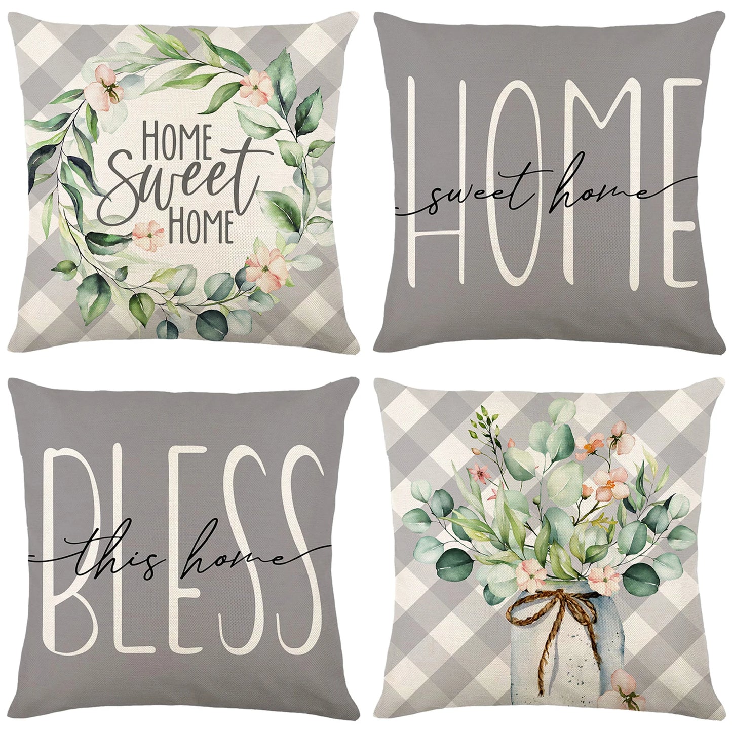 4Pcs Floral Throw Pillow Cases Square Linen Waist Protection Cushion Cover Bed Sofa Pillow Covers Home Decor Pillowcases 45x45CM