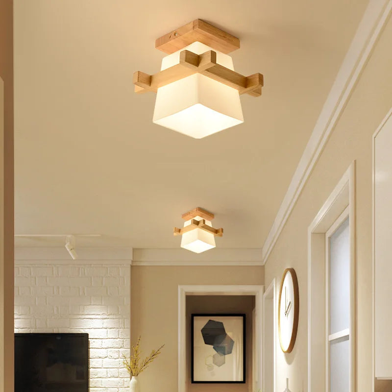 Modern Glass Ceiling Lamp Wooden Milk Glass Ceiling Lamp Metal Frame for Living Room Bedroom Dining Room Kitchen Hallway Foyer
