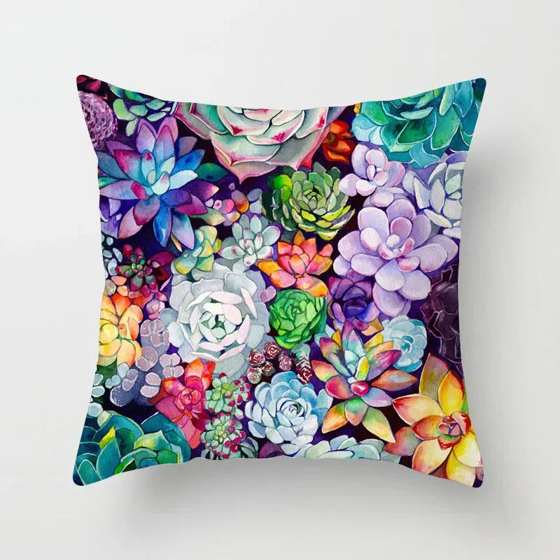 Tropical Cactus Tree Summer Flower Pattern Polyester Pad Home Decoration Car Sofa Throwing Pillow 40829