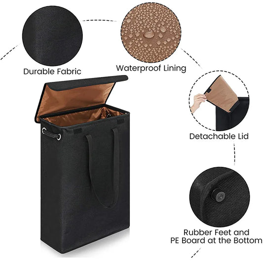 45L Large Capacity Covered Laundry Basket, Detachable Hand-held Dirty Clothes Basket, Waterproof Dirty Laundry Collection