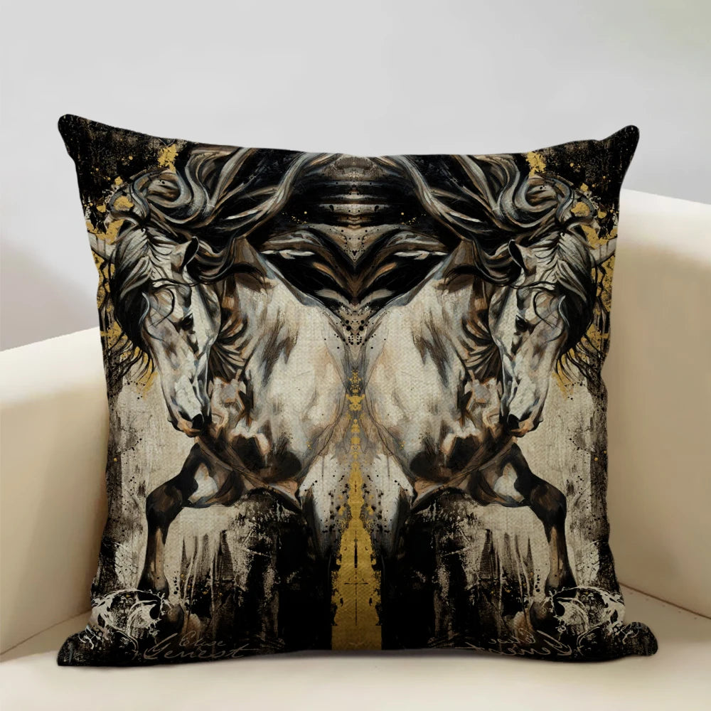 Farm Animals Horse Cushion Cover 45x45cm Linen Pillow Case Luxury Home Sofa Decoration Pillowcase Double-sided Printing