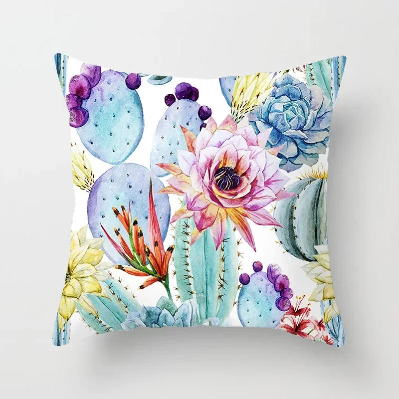 Tropical Cactus Tree Summer Flower Pattern Polyester Pad Home Decoration Car Sofa Throwing Pillow 40829